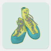 Oude klimschoenen rotsklimmen vierkante sticker (Voorkant)