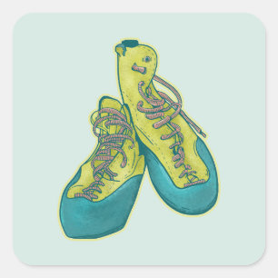 Oude klimschoenen rotsklimmen vierkante sticker