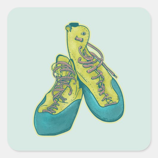 Oude klimschoenen rotsklimmen vierkante sticker (Voorkant)