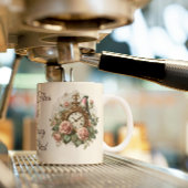  Oude Klok Wijze Groene Vogel Bloemen Antuque Koffiemok