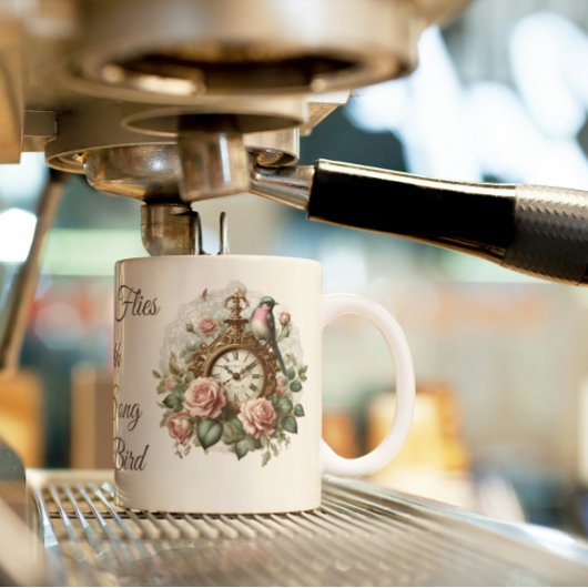  Oude Klok Wijze Groene Vogel Bloemen Antuque Koffiemok