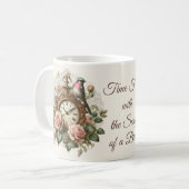  Oude Klok Wijze Groene Vogel Bloemen Antuque Koffiemok (Voorkant links)