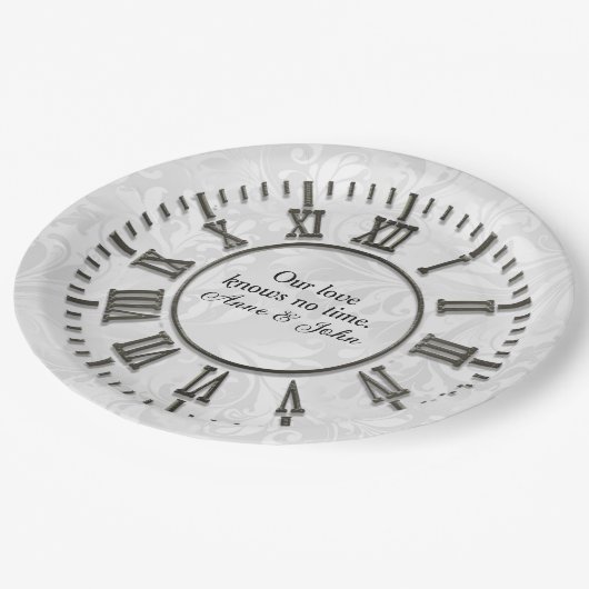 Oude klok zonder handen Damask Satijn Papieren Bordje (Gekanteld)
