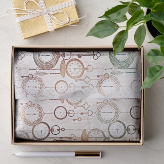 Oude klokken, tijdstukpatroon, retroillustratie tissuepapier (Geschenk)