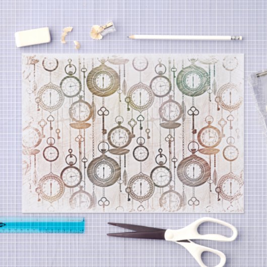 Oude klokken, tijdstukpatroon, retroillustratie tissuepapier (Craft)