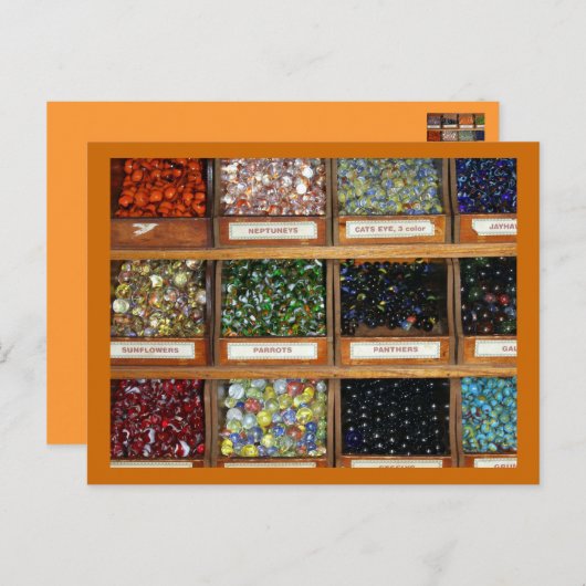 Oude knikkers in doosjes briefkaart (Voorkant / Achterkant)