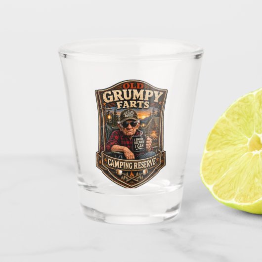 Oude Knorrige Ouwe Kerels Kampeerreservaat Shot Glas (Voorkant)