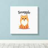 Oude knuffel pomeranian leuke hond illustratie D Canvas Afdruk (Insitu (Houten vloer))