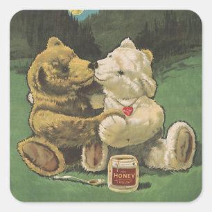 Oude knuffelende honingberen die kussen vierkante sticker