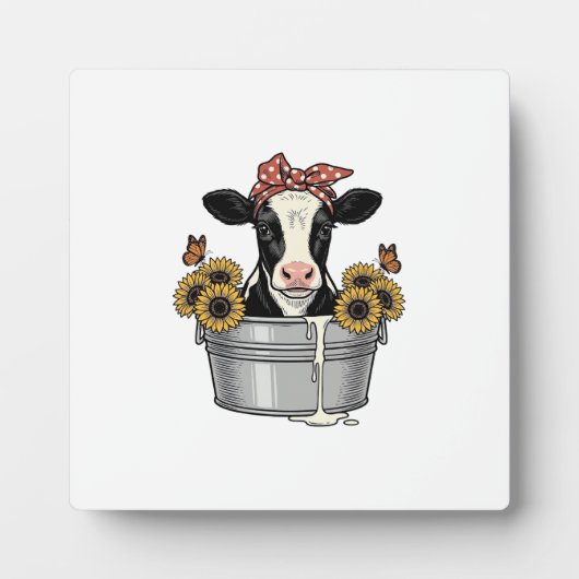 Oude koe in tobbe zonnebloem vlinder vector ontwer fotoplaat (Voorkant)