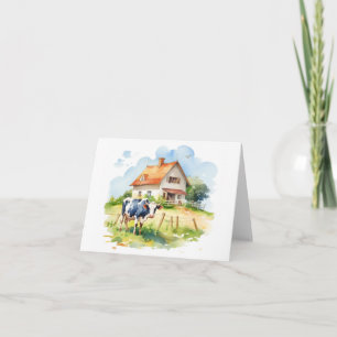 Oude Koe met Oude Boerderij Huis BLANK Kaart