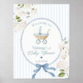 Oude Koets Franse Blauwe Baby Shower Welkom Poster (Voorkant)
