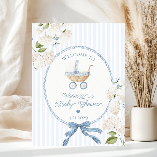 Oude Koets Franse Blauwe Baby Shower Welkom Poster