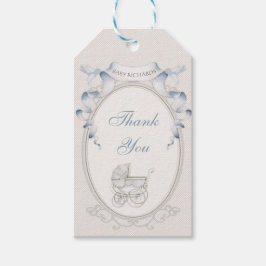 Oude Koets Ivoor Geruit Blauwe Vogels Cadeaulabel