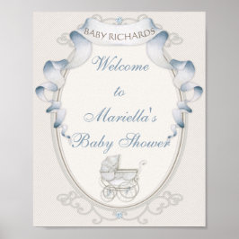 Oude Koets Ivoor Gingham Blauwe Vogels Poster