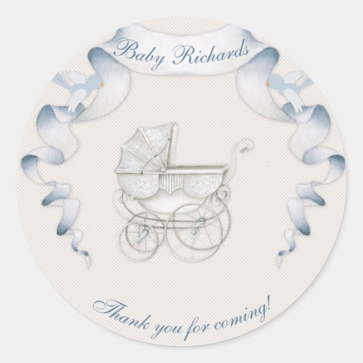 Oude Koets Ivoorkleurig Blauw Gingham Ronde Sticker (Voorkant)