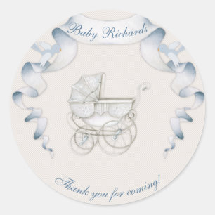 Oude Koets Ivoorkleurig Blauw Gingham Ronde Sticker