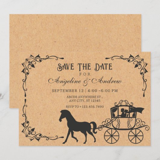 Oude koets met paard save the date (Voorkant / Achterkant)