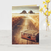 Oude koffer op een onverharde weg kaart (Gele Bloem)