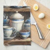 Oude koffiekop pot bord blauw theedoek (Quarter Fold)