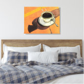 Oude koffiekop, schotel, lepel, retro diner canvas afdruk (Insitu (Slaapkamer))