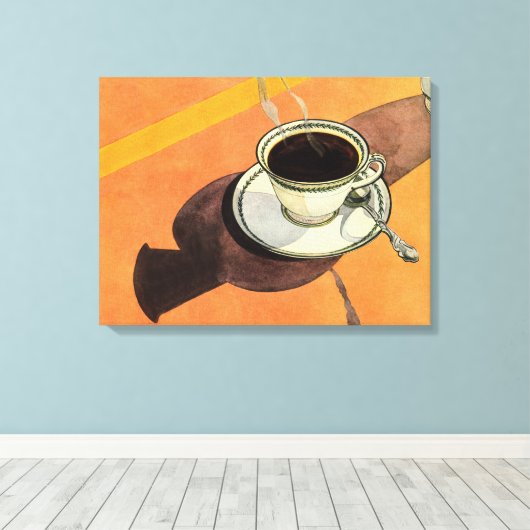 Oude koffiekop, schotel, lepel, retro diner canvas afdruk (Insitu (Houten vloer))