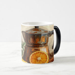 Oude koffiepot bonen kaneel magische mok
