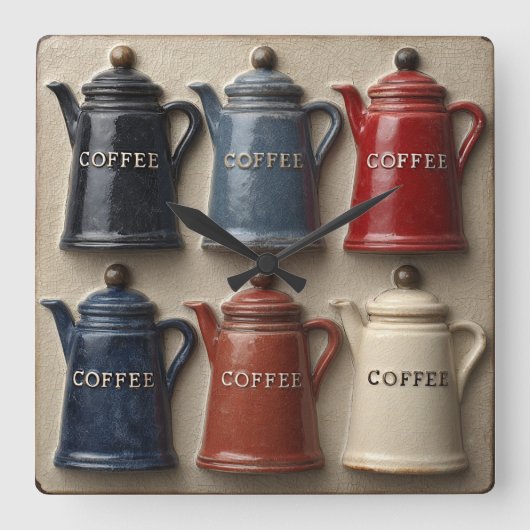 Oude koffiepotten  vierkante klok (Voorkant)