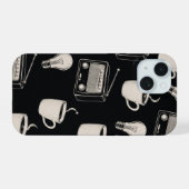 Oude koffieradio gloeilamp patroon stof iPhone 15 case (Achterkant horizontaal)