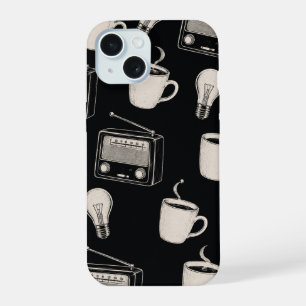 Oude koffieradio gloeilamp patroon stof iPhone 15 case