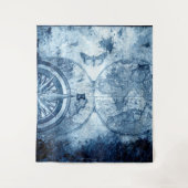 Oude Kompas | Blauwe Grunge Zeekaart Wandkleed (Voorkant)