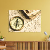 Oude kompas over oude kaart canvas afdruk (Insitu (Woonkamer))