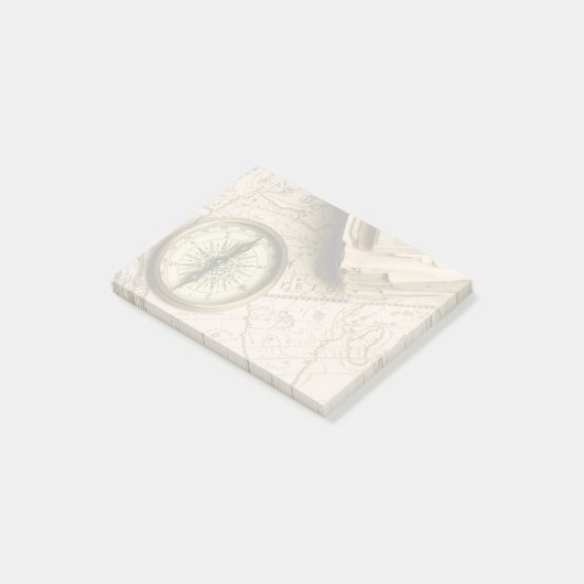 Oude kompas over oude kaart post-it® notes (Schuin)