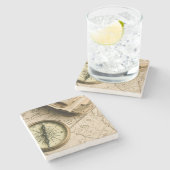 Oude kompas over oude kaart stenen onderzetter (Zijkant)