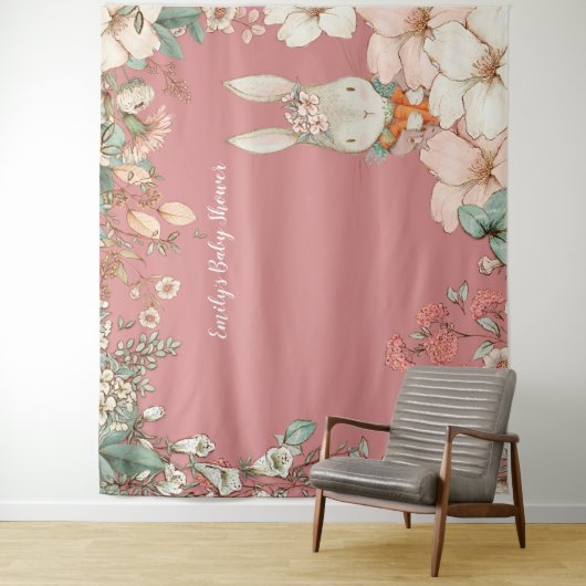Oude Konijn Baby Shower Achtergrond landschap Roze Wandkleed (In situ)