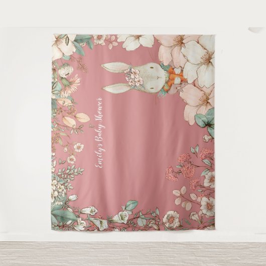 Oude Konijn Baby Shower Achtergrond landschap Roze Wandkleed (Voorkant)