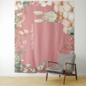 Oude konijn babyshower achtergrond landschap Roze Wandkleed (In situ)