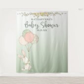 Oude Konijn Ballonnen Bloemige Baby Shower Achterg Wandkleed (Voorkant)