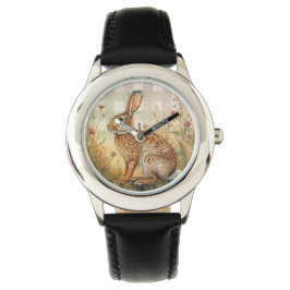 Oude Konijn, Bloemen Tuin, Geruite Kunst Horloge