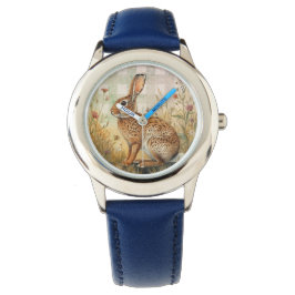 Oude Konijn, Bloemen Tuin, Geruite Kunst Horloge