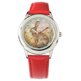 Oude Konijn, Bloemen Tuin, Geruite Kunst Horloge
