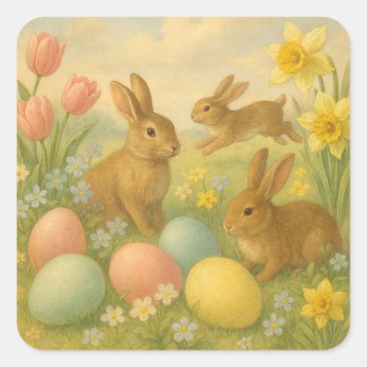 Oude Konijn/Easter Egg/Lente Vlies  Vierkante Sticker (Voorkant)
