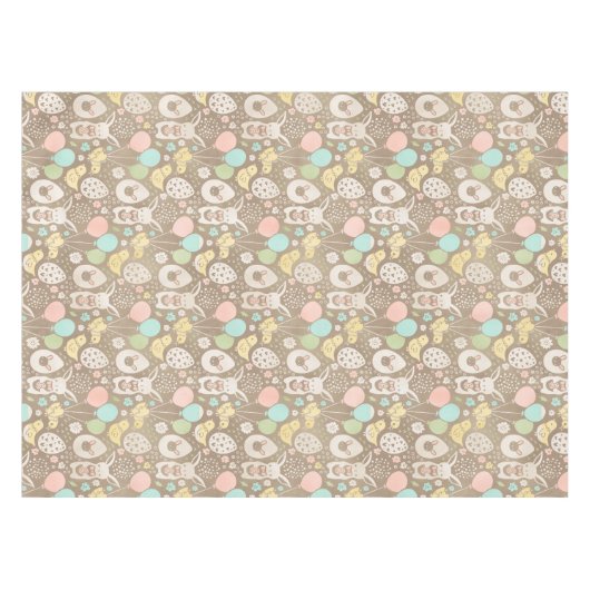 Oude Konijn Eieren Kuikens Pastel Bruin Pasen Tafelkleed (Voorkant (Horizontaal))