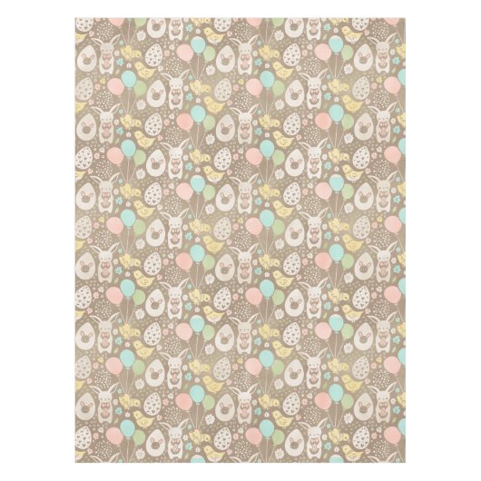 Oude Konijn Eieren Kuikens Pastel Bruin Pasen Tafelkleed (Voorkant)