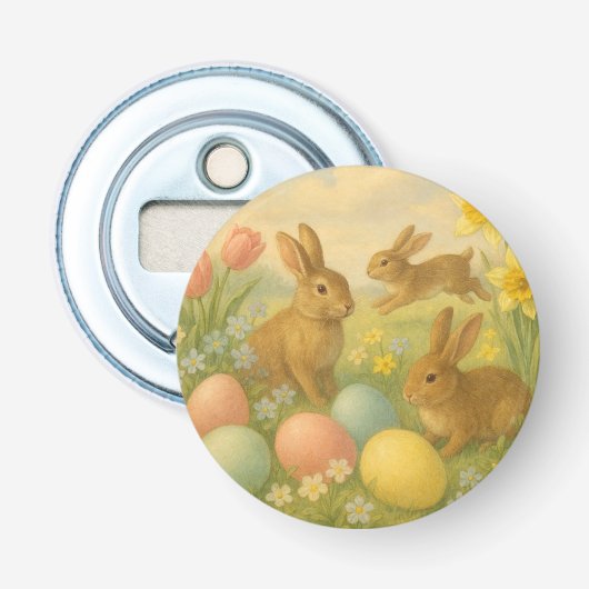 Oude Konijn/Konijn Paasei/Lente Fleece Button Flesopener (Voorkant)