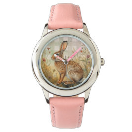 Oude Konijn Konijntje,Bloemen Tuin,Schaakbord Kuns Horloge