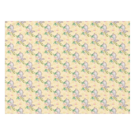 Oude Konijn Lente Bloemen Gele Pasen Tafelkleed (Voorkant (Horizontaal))