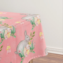 Oude Konijn Lente Bloemen Pastel Perzik Pasen Tafelkleed