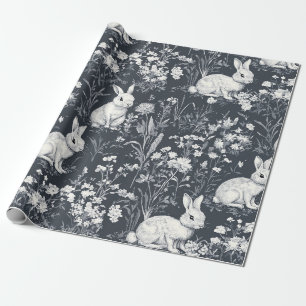 Oude Konijn Lente Zwart Toile Patroon Cadeaupapier