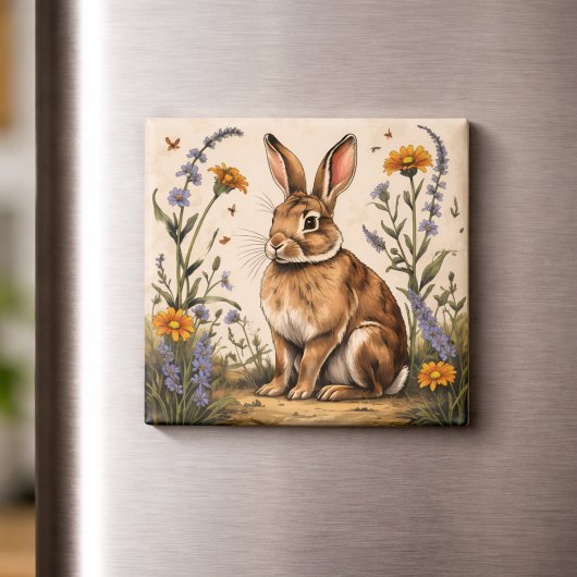 Oude konijn met wilde bloemen magneet